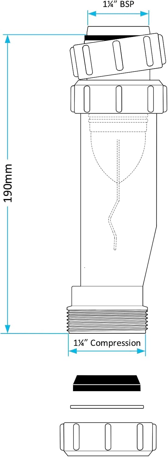 VIVA WTSTC32 waterless basin trap for horizontal or vertical installation