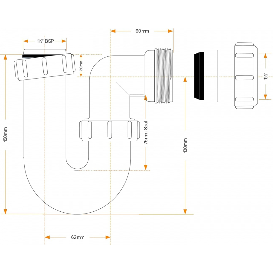 VIVA WTP4076 40mm P trap with 75mm water seal
