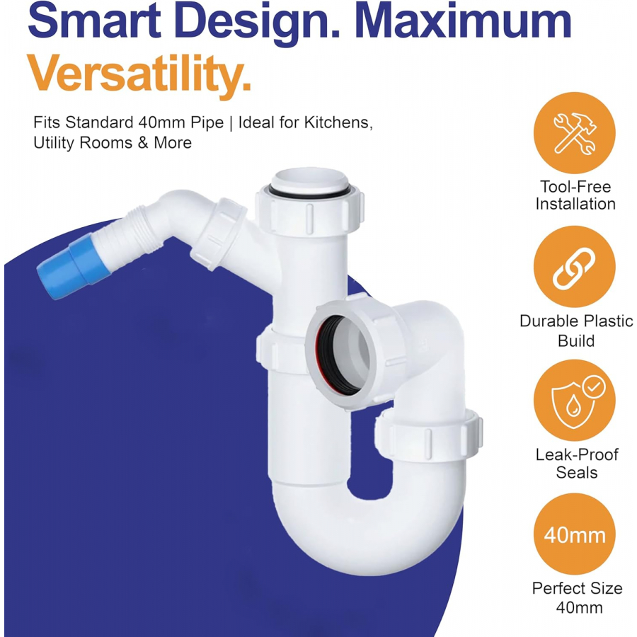 40mm sink trap with 135 degree appliance nozzle and 75mm water seal
