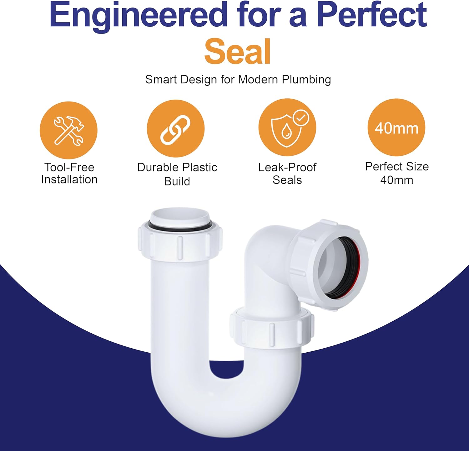 White polypropylene 1½ inch swivel P trap for sink waste pipe