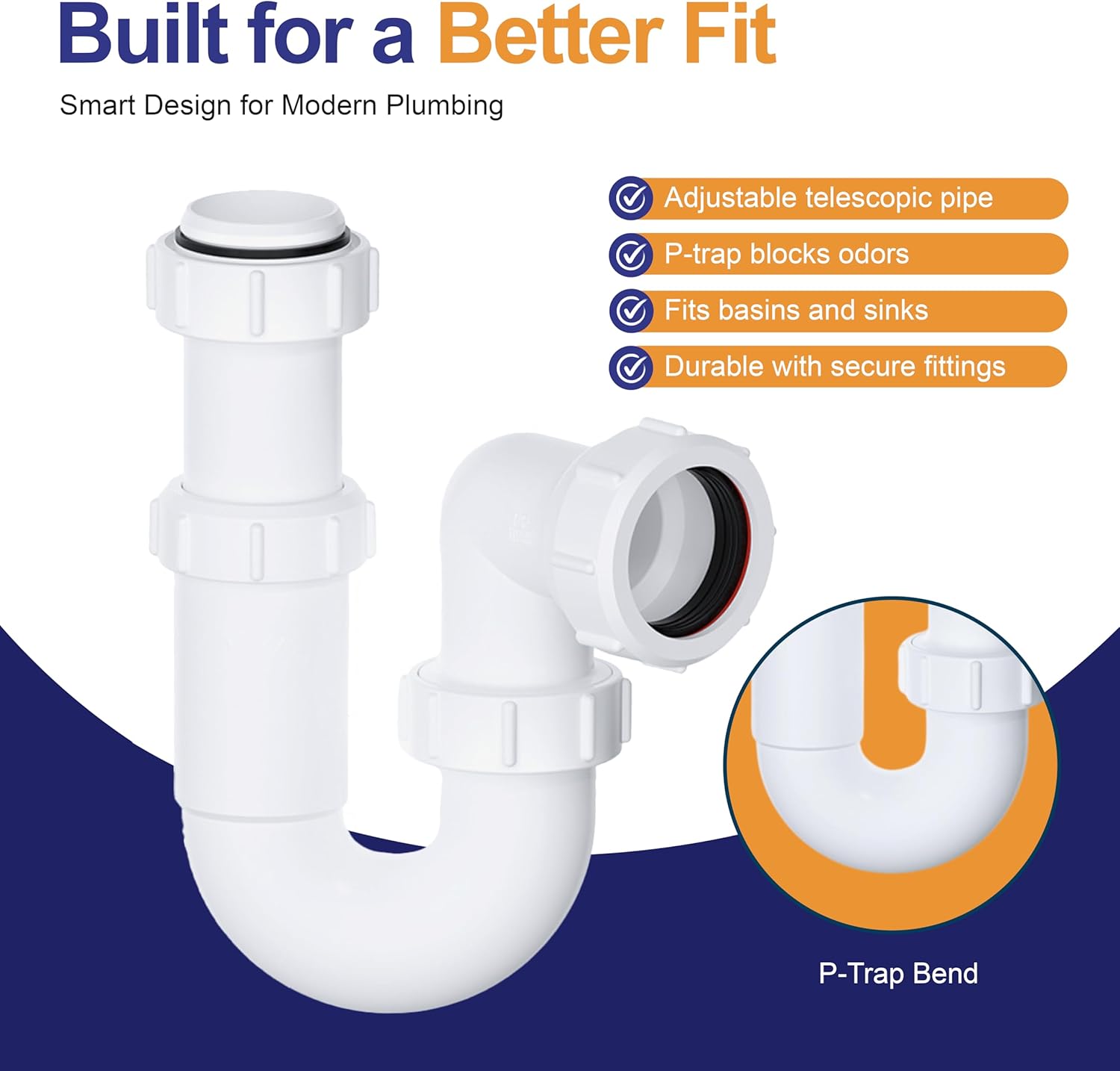 VIVA WTTP40 telescopic P trap with 75mm water seal