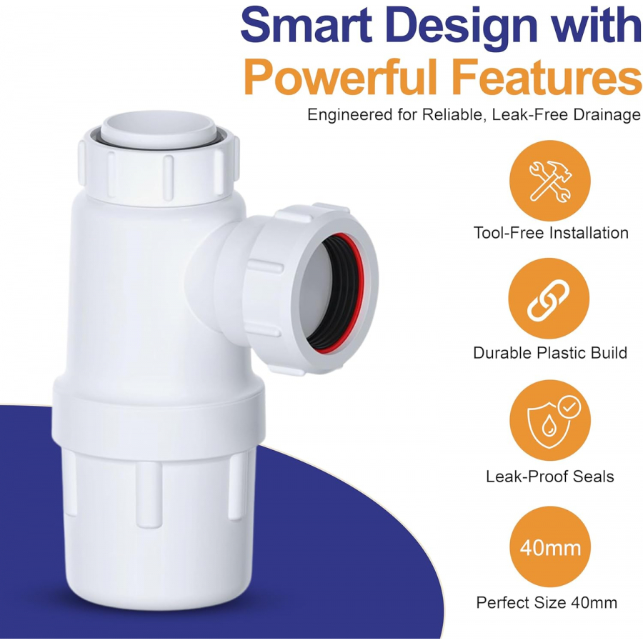 White polypropylene 1½ inch bottle trap with removable bowl