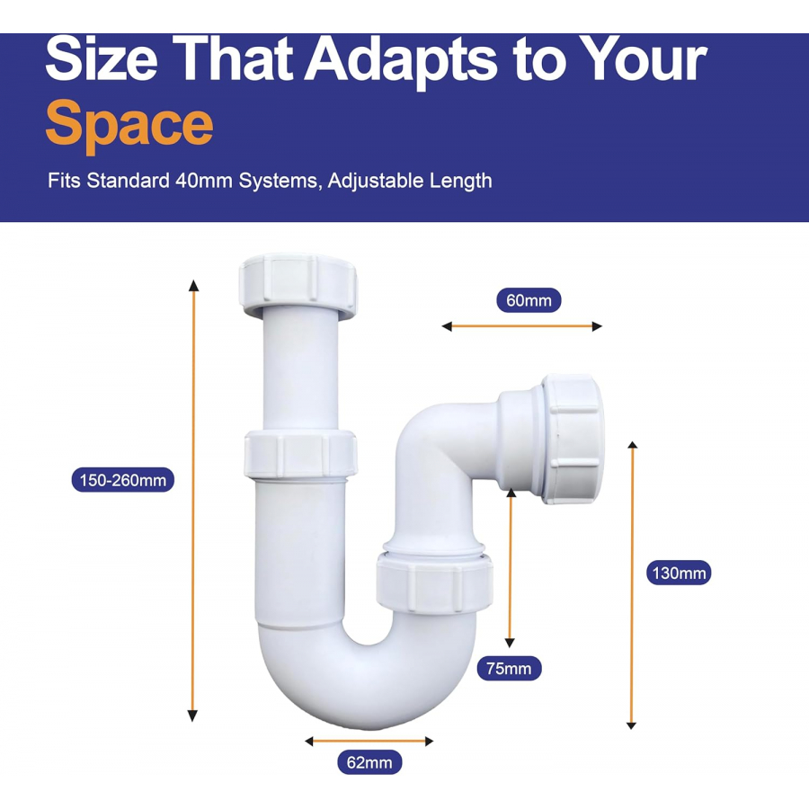 VIVA adjustable sink trap for kitchen sink waste pipe installation