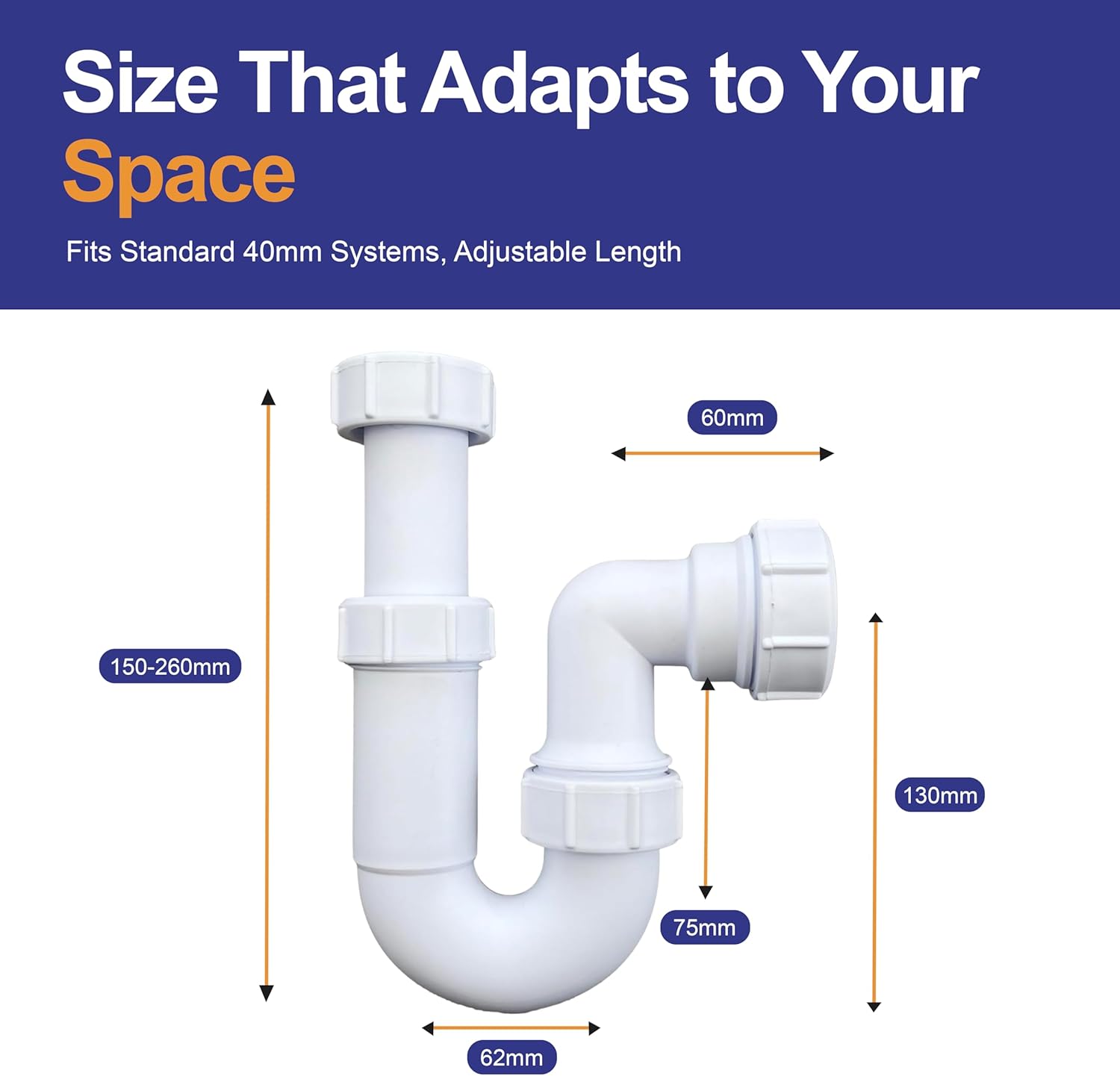 VIVA adjustable sink trap for kitchen sink waste pipe installation