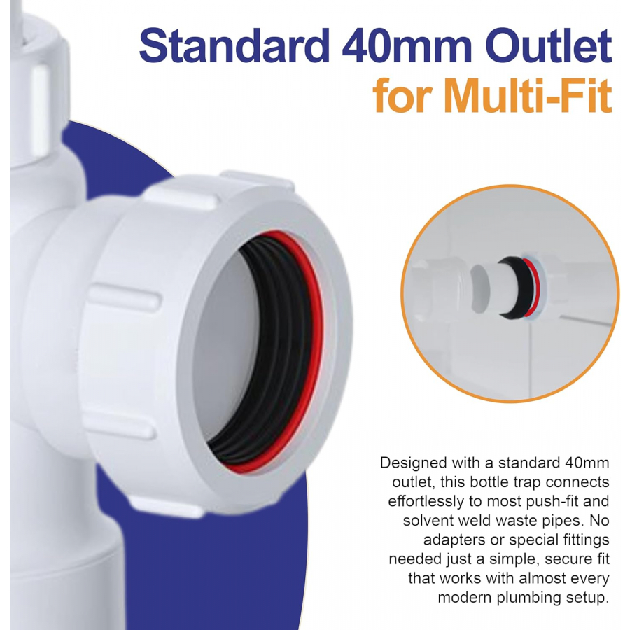 VIVA 40mm Sink Trap with Single Appliance Nozzle | 1½" P Trap | WTST01 - Image 6