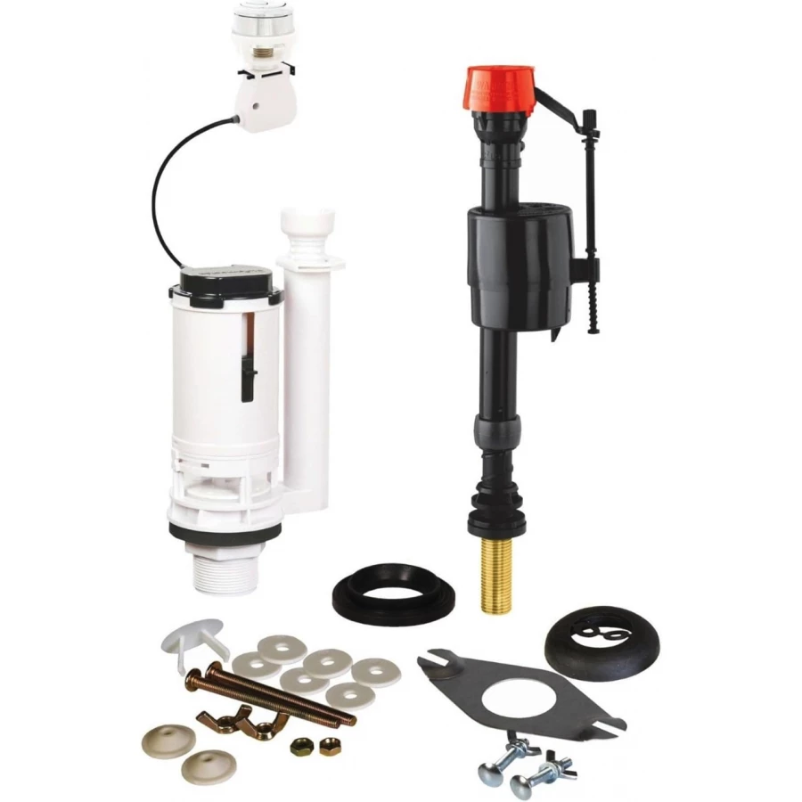 Fluidmaster PROCP002 - Fully Height Adjustable & Flush Valve with Chrome Botton - Universal Cistern Pack - Fixings Included