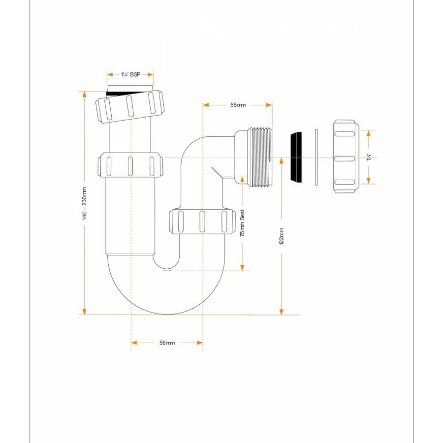 VIVA WTTP32 basin waste trap with 75mm water seal