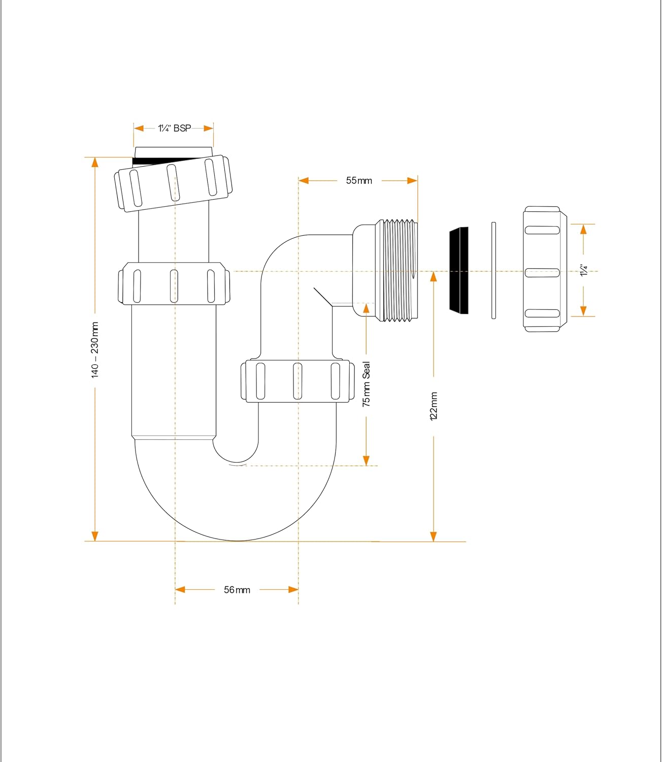 VIVA WTTP32 basin waste trap with 75mm water seal
