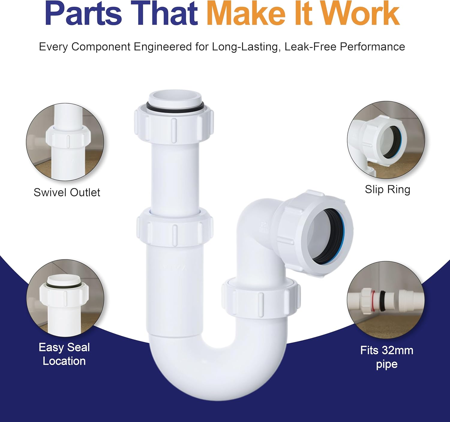 VIVA adjustable basin trap for bathroom sink waste installation