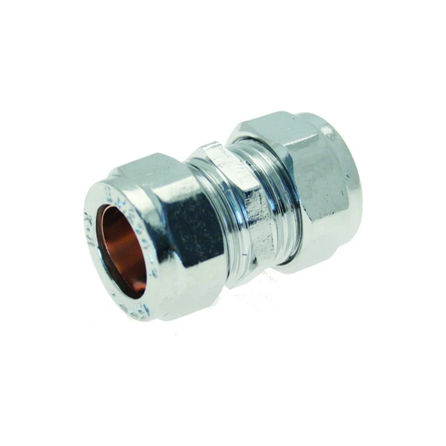 PlumbEZ 15mm Chrome Compression Straight Connector | WRAS