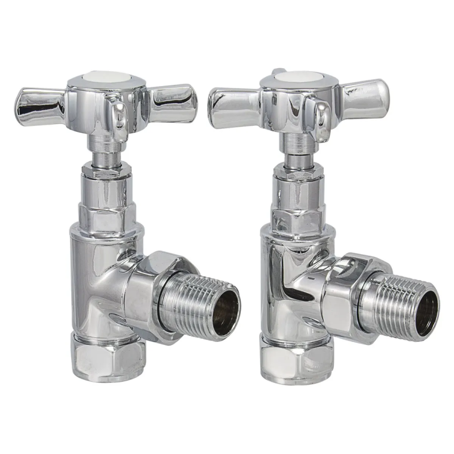 PlumbEZ Chrome Towel Rail Valves Edwardian angled (pair)