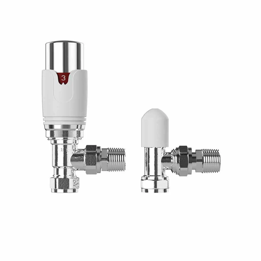 PlumbEZ Designer TRV and Lockshield Pack White and chrome, angled