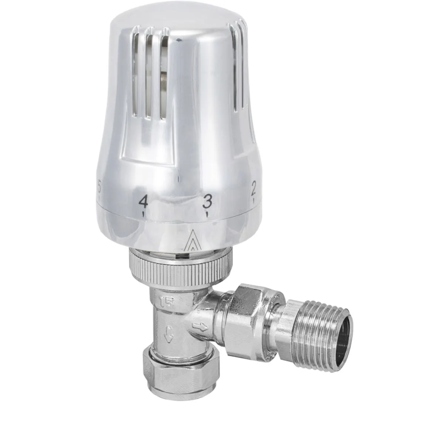 PlumbEZ Thermostatic Radiator Valve Angled, chrome head
