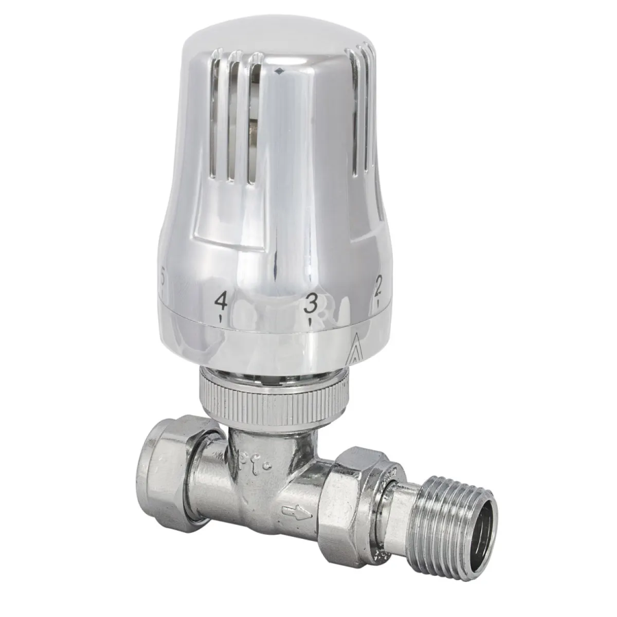 PlumbEZ Thermostatic Radiator Valve Straight, chrome head